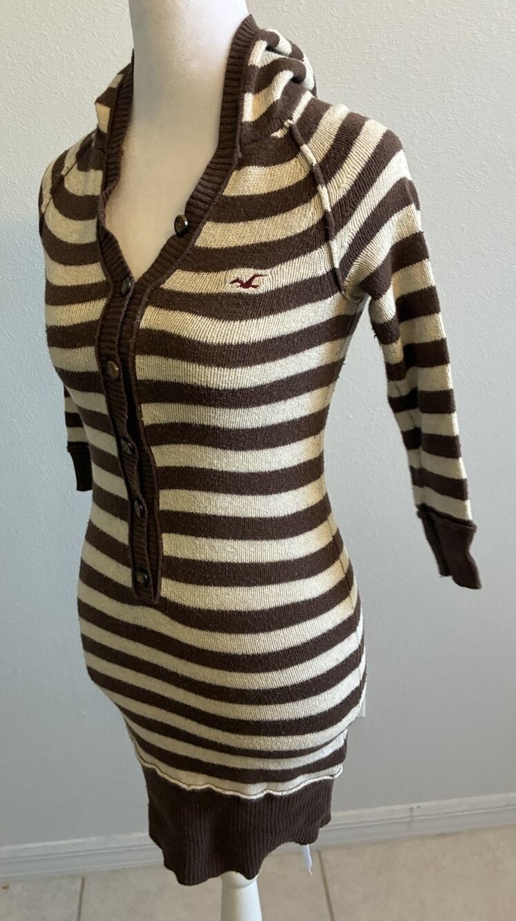 Y2K Hollister Striped Henley Sweater DRESS MINI Bella Swan Hooded retro sexy XS